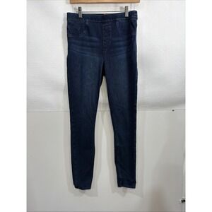 Dark Wash Pull On Skinny Jeans Stretch Denim Leggings Dark Indigo Mid Rise